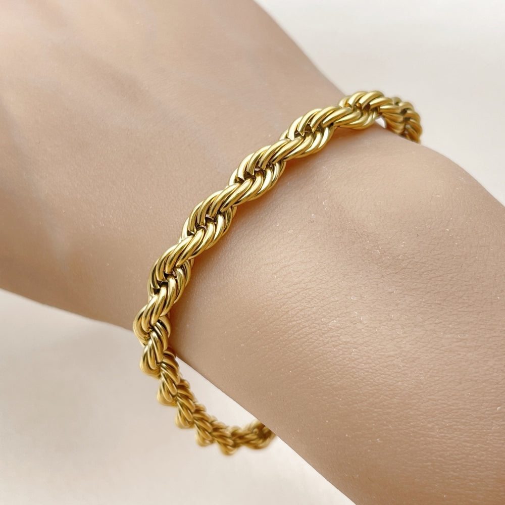 Stainless Steel Basic Bracelet, Rope Design, Polished, Golden Finish