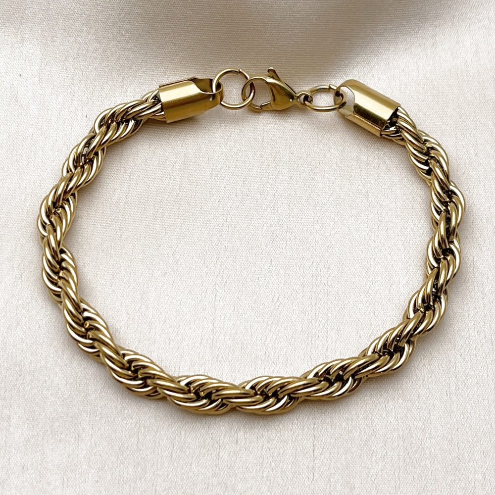 Stainless Steel Basic Bracelet, Rope Design, Polished, Golden Finish