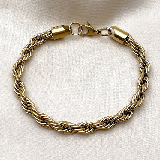 Stainless Steel Basic Bracelet, Rope Design, Polished, Golden Finish