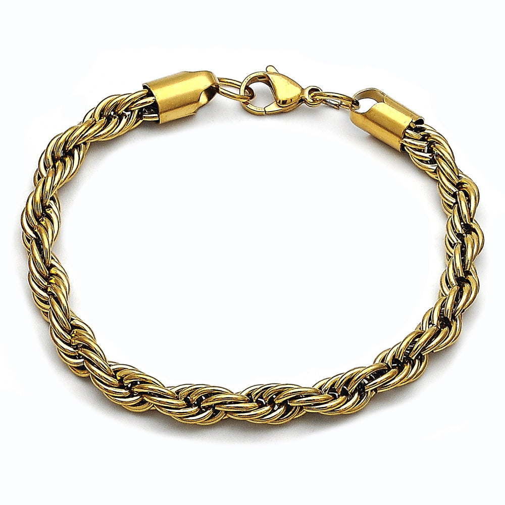 Stainless Steel Basic Bracelet, Rope Design, Polished, Golden Finish
