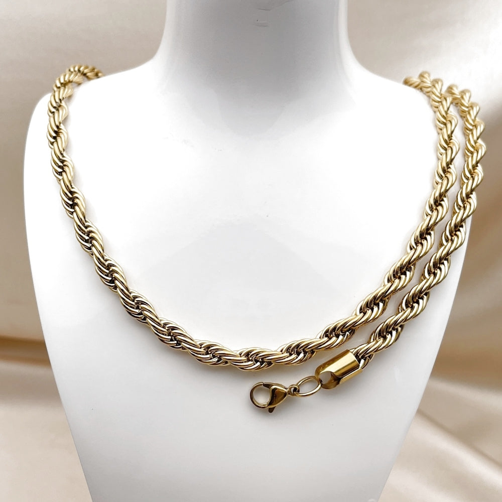 Stainless Steel Necklace and Bracelet, Rope Design, Polished, Golden Finish
