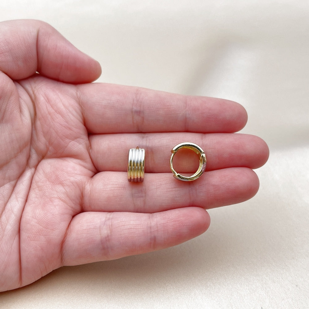 Oro Laminado Huggie Hoop, Gold Filled Style Polished, Tricolor