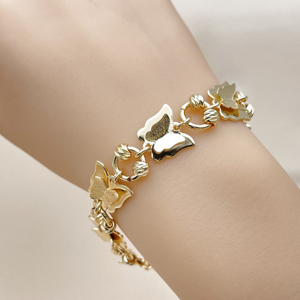 Oro Laminado Fancy Bracelet, Gold Filled Style Butterfly Design, Matte Finish, Golden Finish