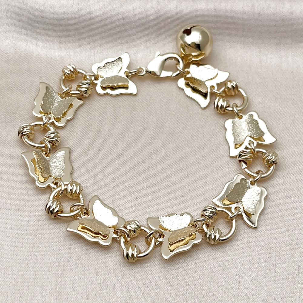 Oro Laminado Fancy Bracelet, Gold Filled Style Butterfly Design, Matte Finish, Golden Finish