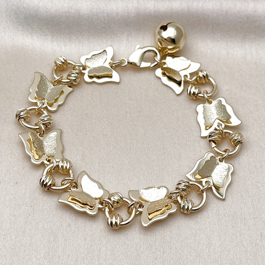 Oro Laminado Fancy Bracelet, Gold Filled Style Butterfly Design, Matte Finish, Golden Finish