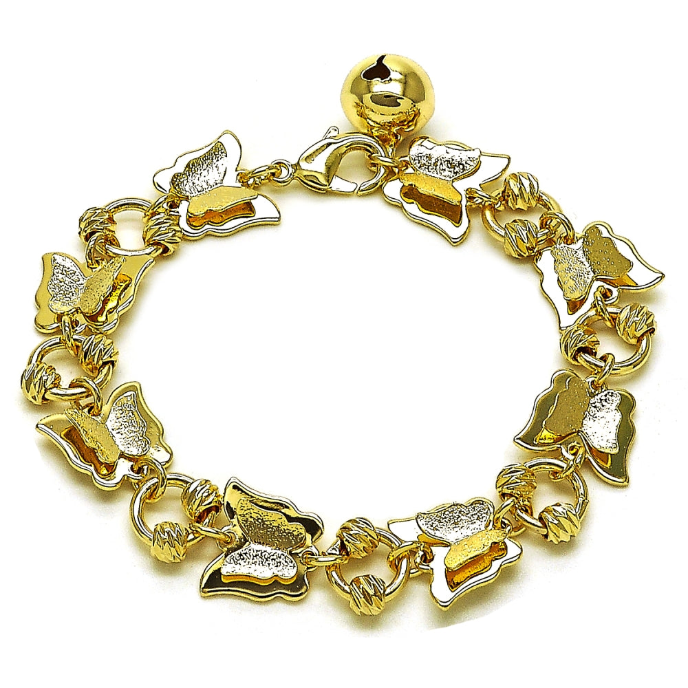 Oro Laminado Fancy Bracelet, Gold Filled Style Butterfly Design, Matte Finish, Golden Finish