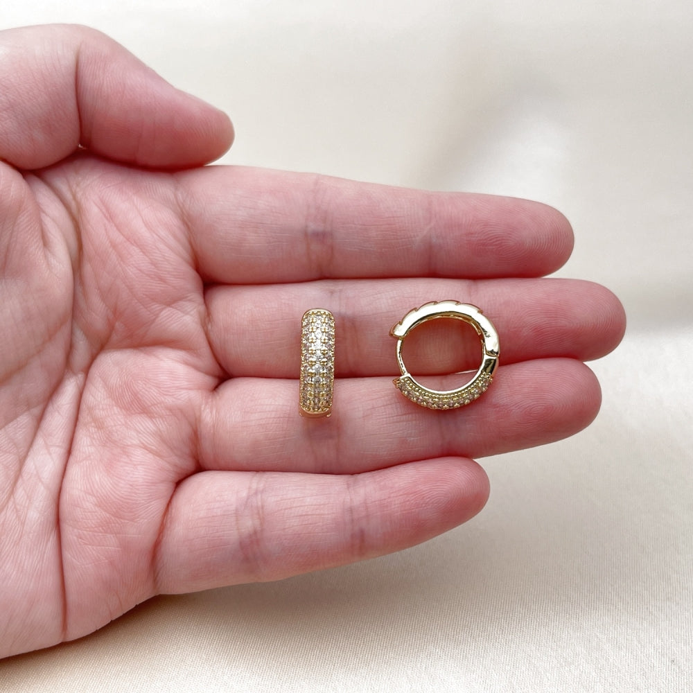 Oro Laminado Huggie Hoop, Gold Filled Style with White Cubic Zirconia, Polished, Golden Finish