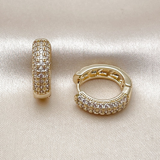 Oro Laminado Huggie Hoop, Gold Filled Style with White Cubic Zirconia, Polished, Golden Finish