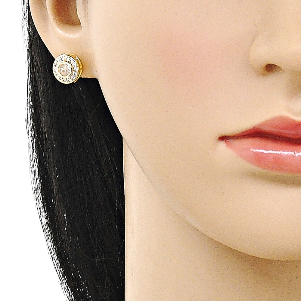 Oro Laminado Stud Earring, Gold Filled Style Cluster Design, with White Cubic Zirconia, Polished, Golden Finish