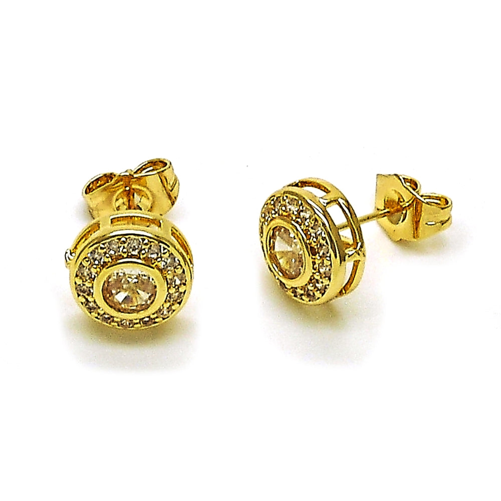 Oro Laminado Stud Earring, Gold Filled Style Cluster Design, with White Cubic Zirconia, Polished, Golden Finish
