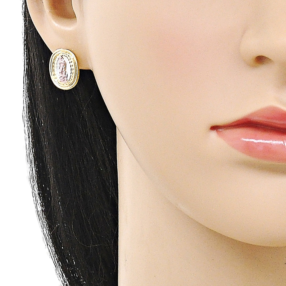 Oro Laminado Stud Earring, Gold Filled Style Guadalupe Design, Polished, Tricolor