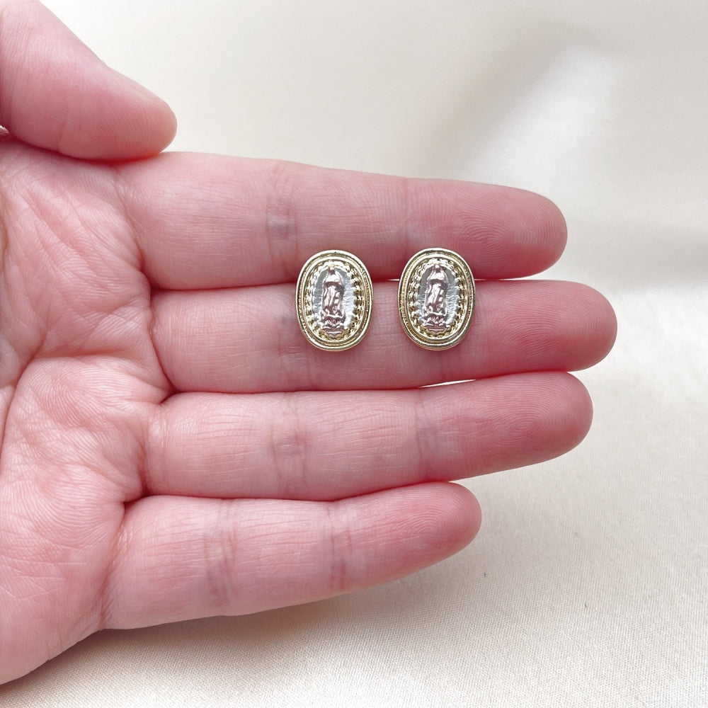 Oro Laminado Stud Earring, Gold Filled Style Guadalupe Design, Polished, Tricolor