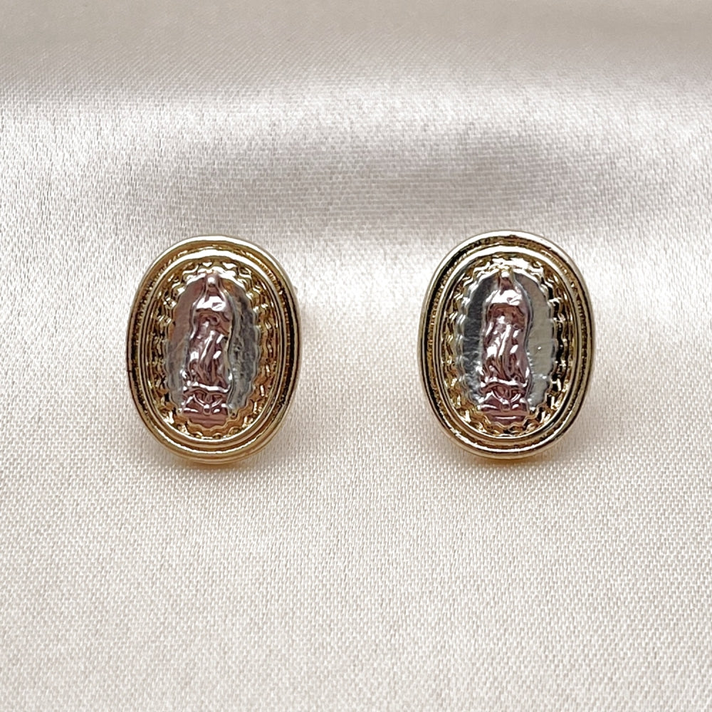Oro Laminado Stud Earring, Gold Filled Style Guadalupe Design, Polished, Tricolor