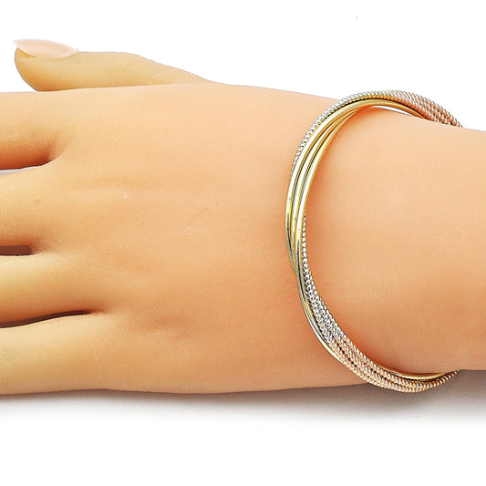 Oro Laminado Individual Bangle, Gold Filled Style Twist Design, Diamond Cutting Finish, Tricolor