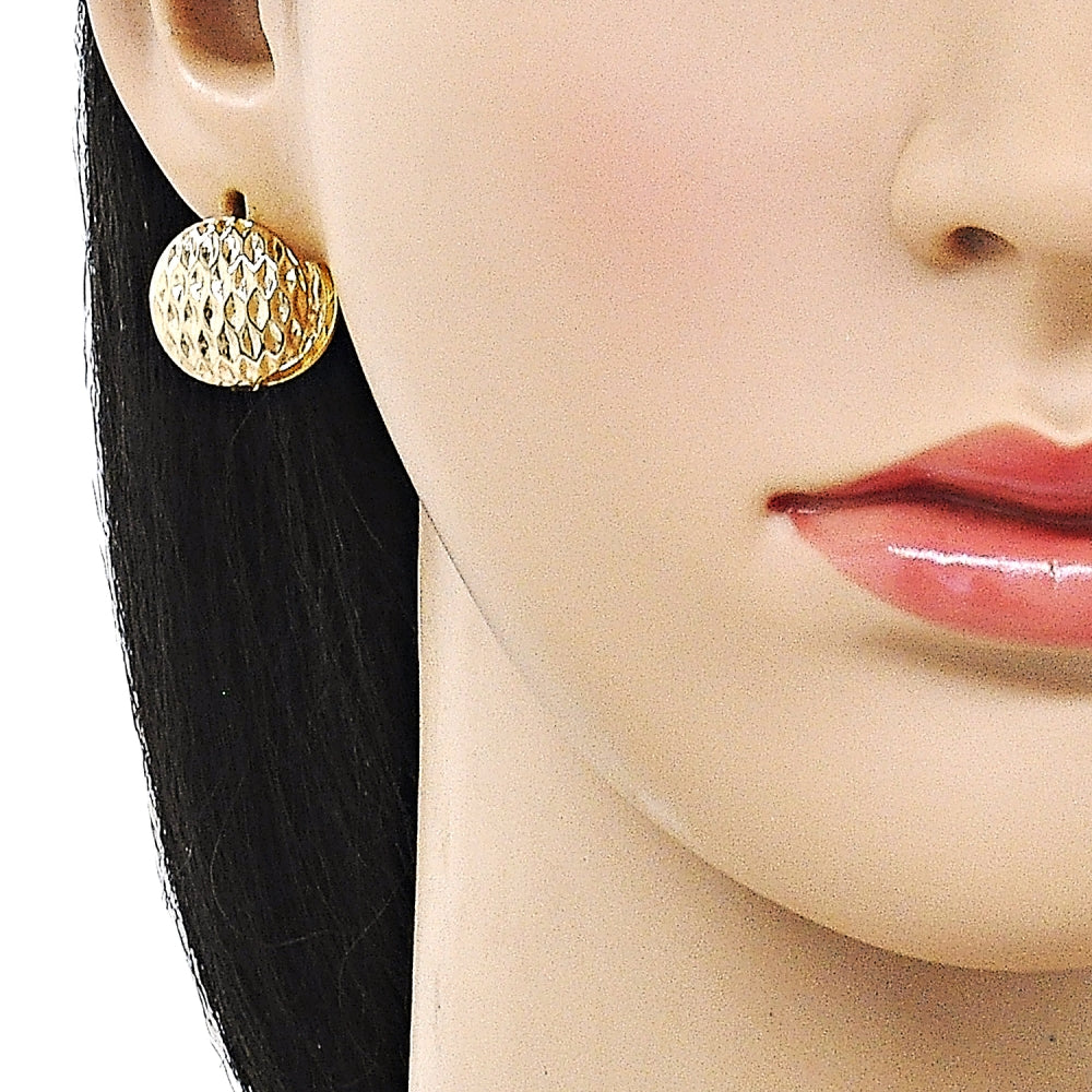 Oro Laminado Huggie Hoop, Gold Filled Style Ball Design, Diamond Cutting Finish, Golden Finish