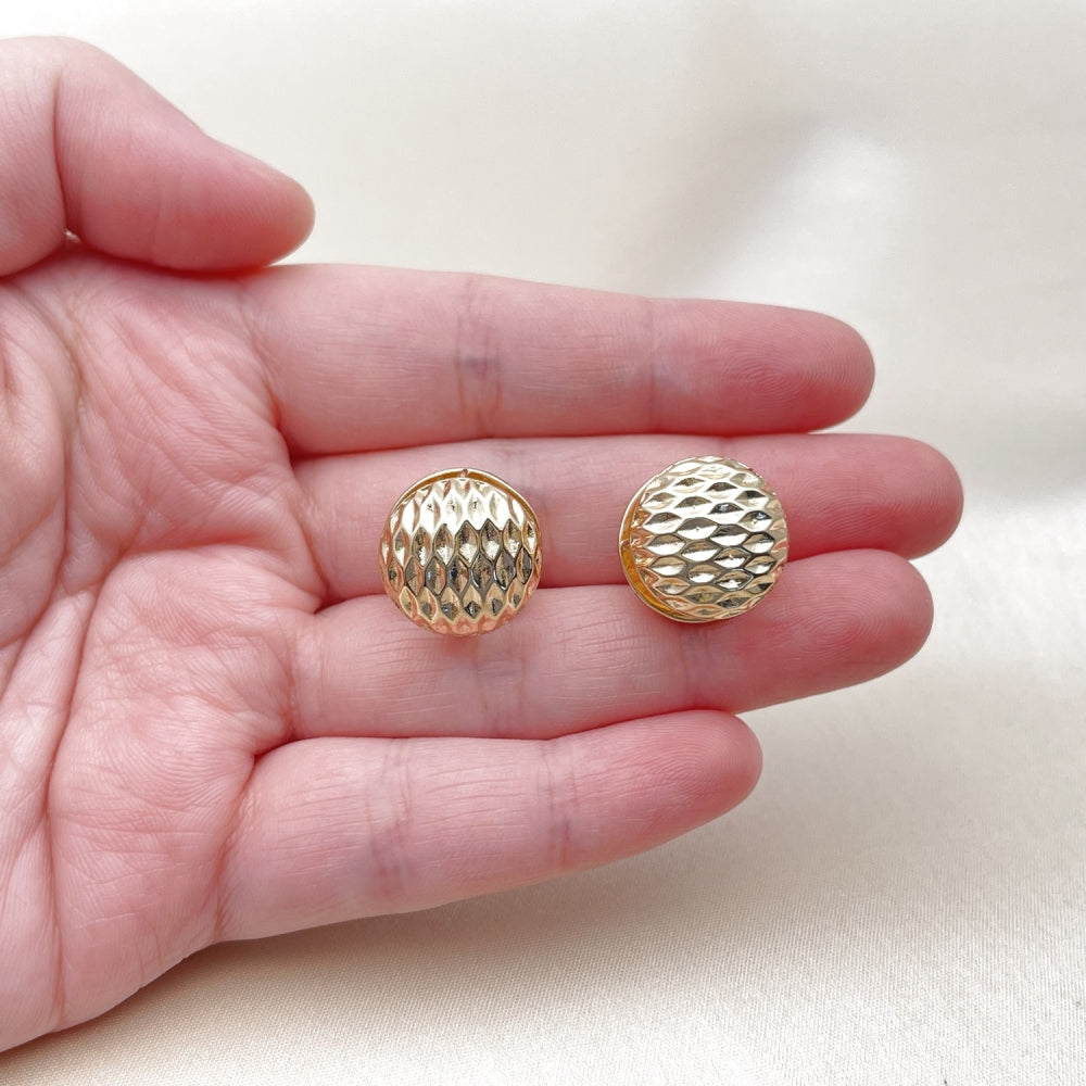 Oro Laminado Huggie Hoop, Gold Filled Style Ball Design, Diamond Cutting Finish, Golden Finish
