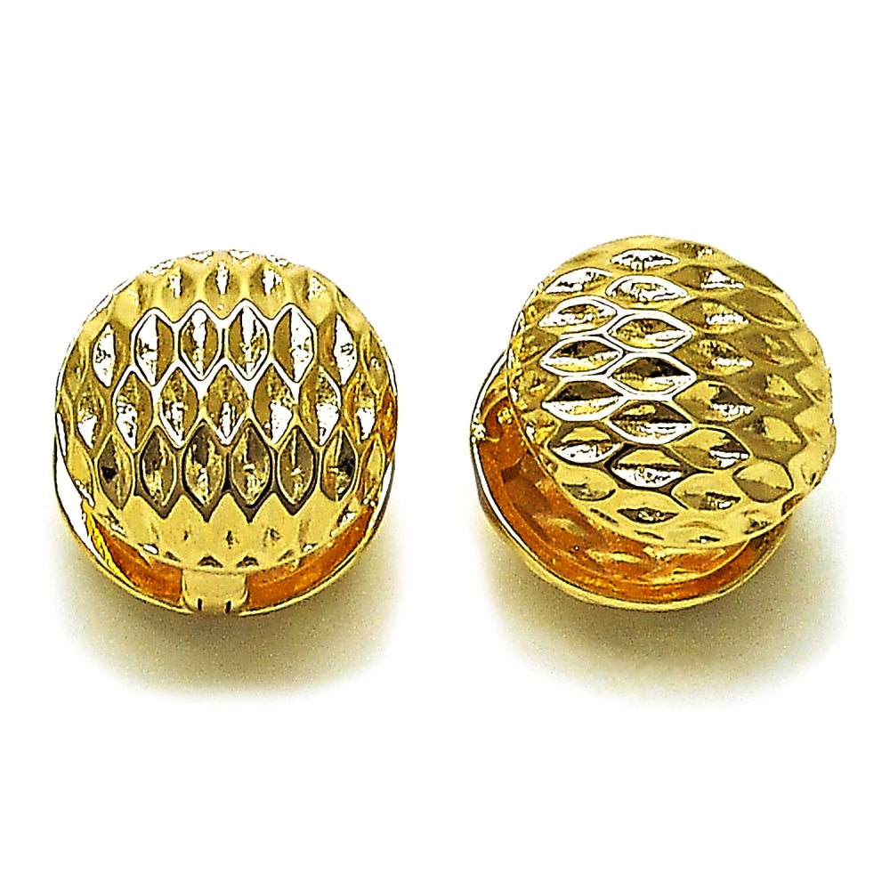 Oro Laminado Huggie Hoop, Gold Filled Style Ball Design, Diamond Cutting Finish, Golden Finish