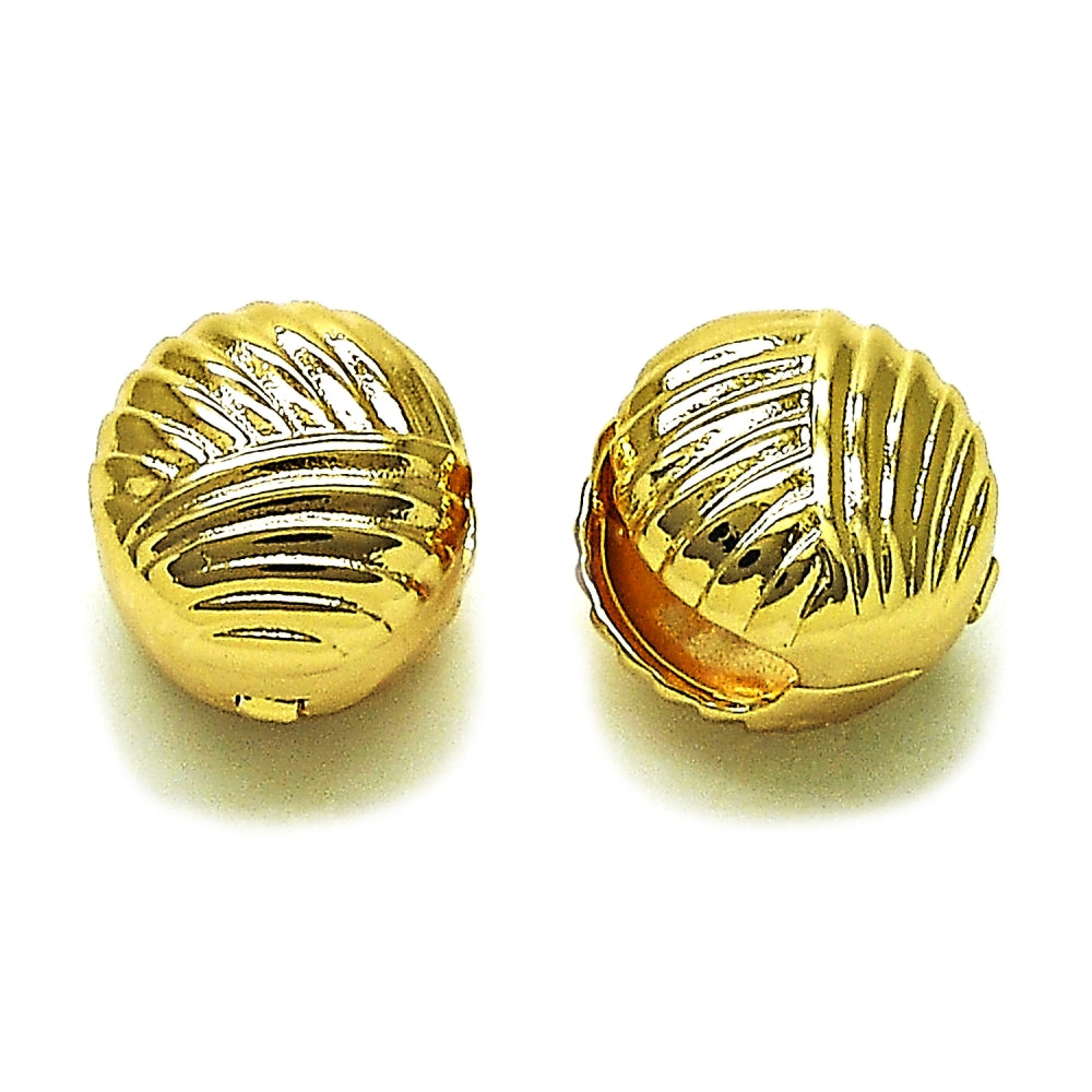 Oro Laminado Huggie Hoop, Gold Filled Style Ball Design, Diamond Cutting Finish, Golden Finish