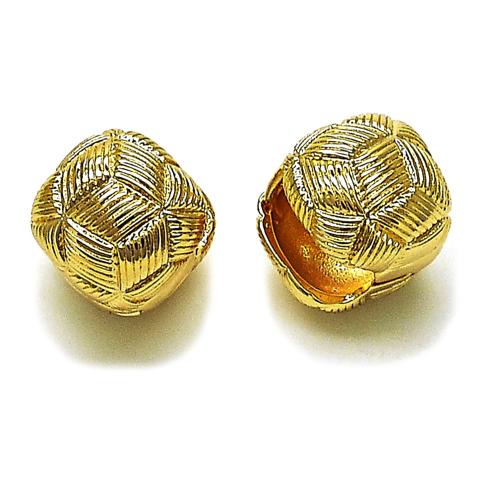 Oro Laminado Huggie Hoop, Gold Filled Style Ball Design, Diamond Cutting Finish, Golden Finish