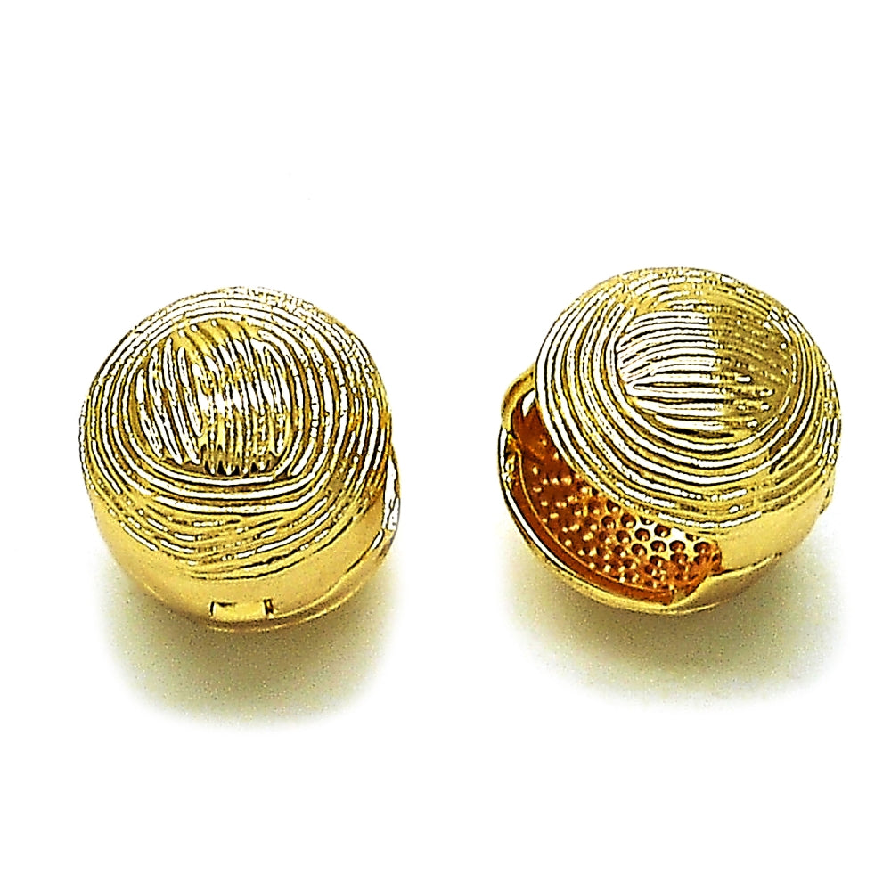 Oro Laminado Huggie Hoop, Gold Filled Style Ball Design, Diamond Cutting Finish, Golden Finish