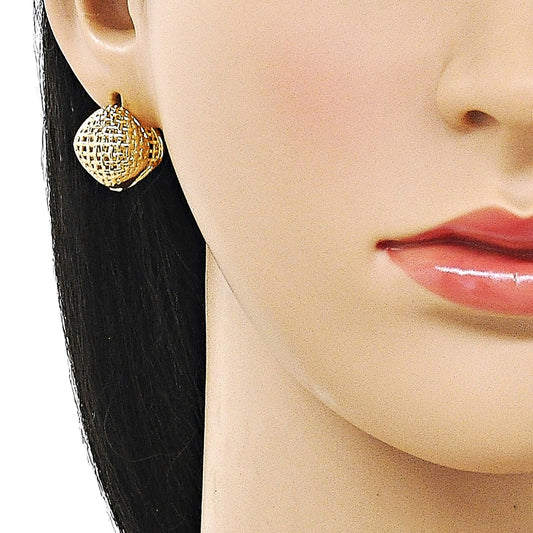 Oro Laminado Huggie Hoop, Gold Filled Style Filigree Design, Polished, Golden Finish