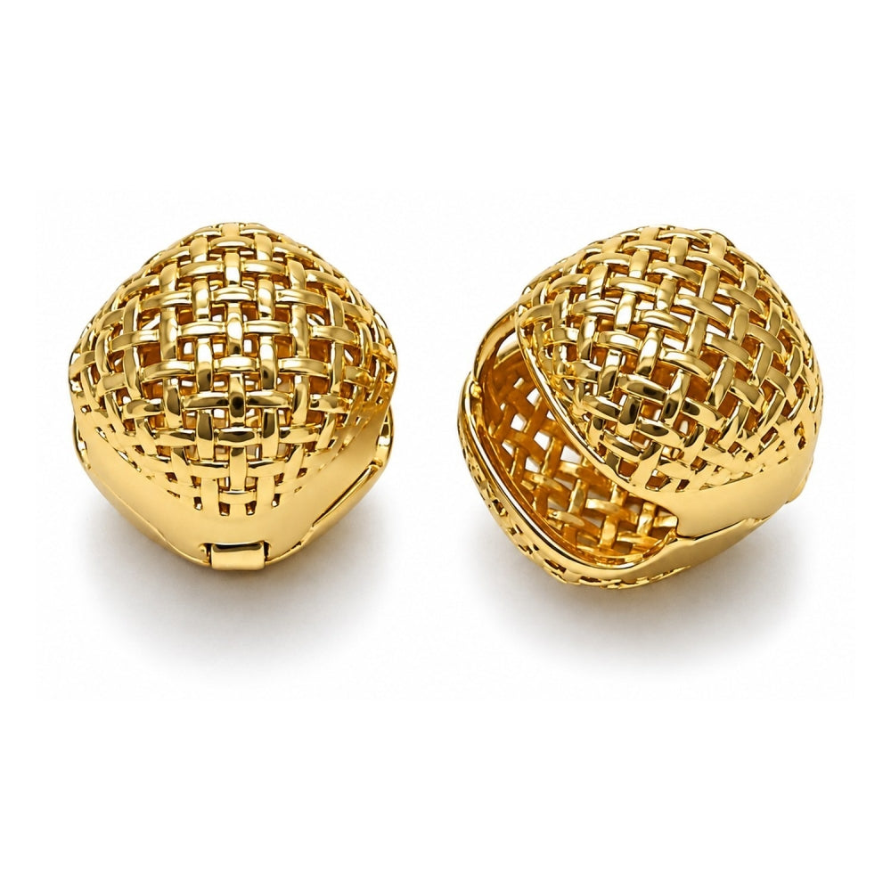 Oro Laminado Huggie Hoop, Gold Filled Style Filigree Design, Polished, Golden Finish