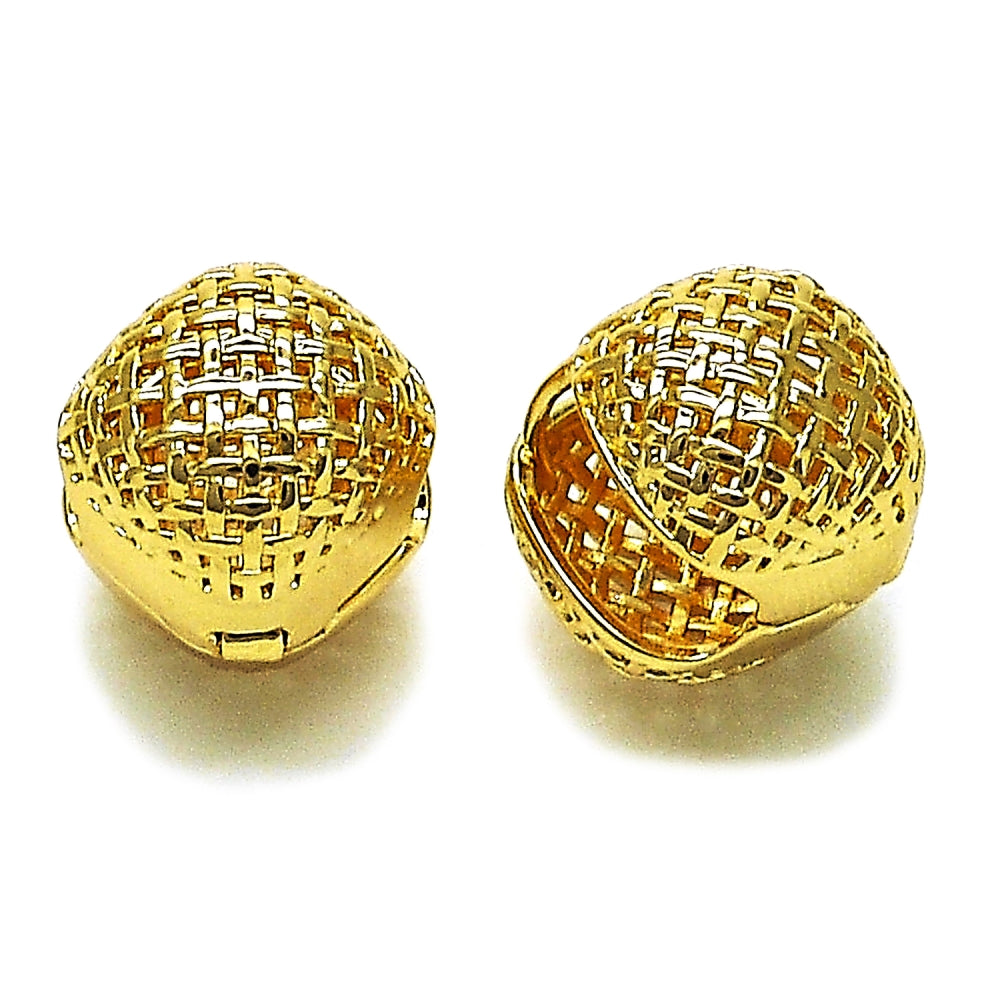 Oro Laminado Huggie Hoop, Gold Filled Style Filigree Design, Polished, Golden Finish