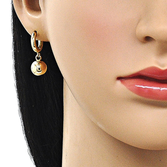 Oro Laminado Dangle Earring, Gold Filled Style Ball Design, Polished, Golden Finish