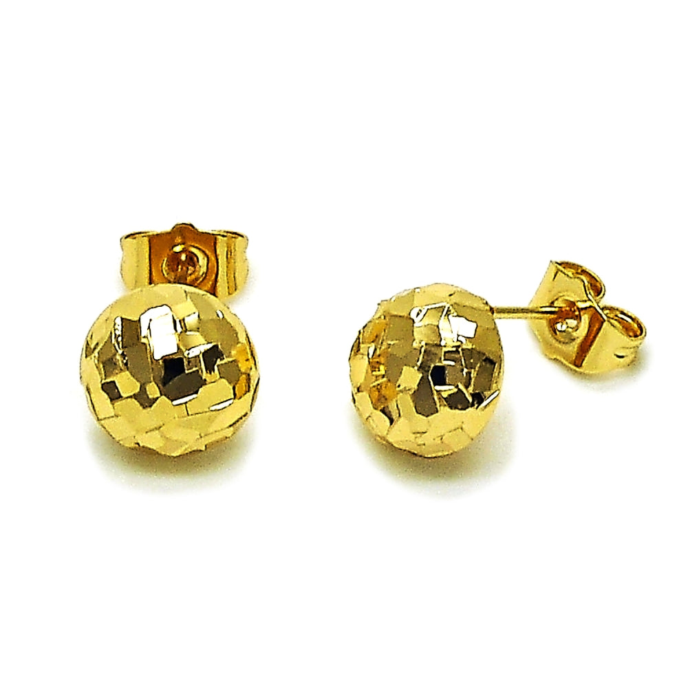 Oro Laminado Stud Earring, Gold Filled Style Diamond Cutting Finish, Golden Finish
