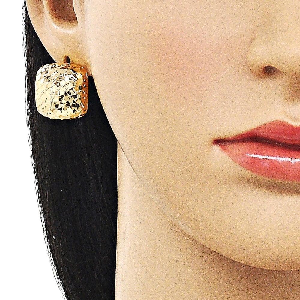 Oro Laminado Stud Earring, Gold Filled Style Diamond Cutting Finish, Golden Finish