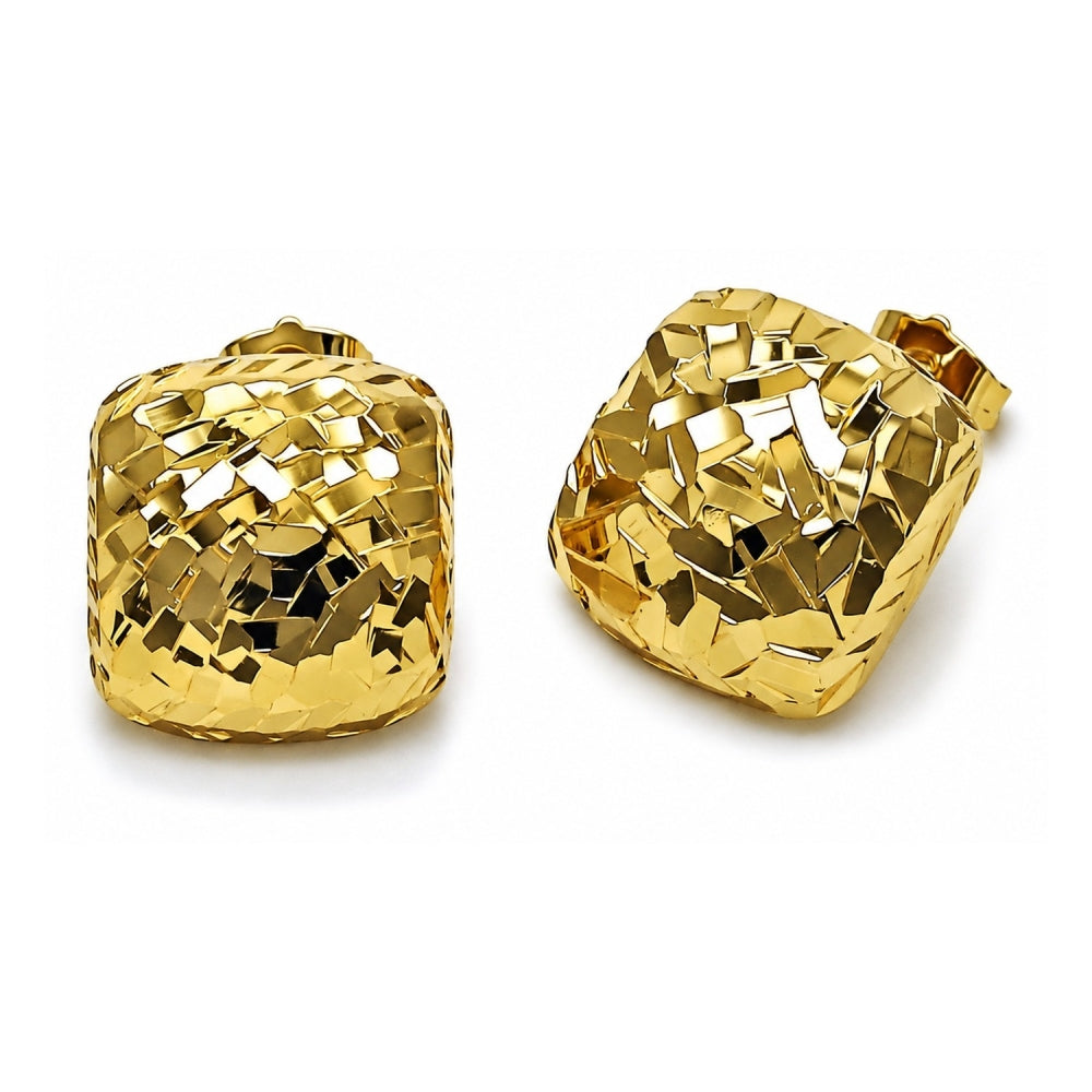 Oro Laminado Stud Earring, Gold Filled Style Diamond Cutting Finish, Golden Finish