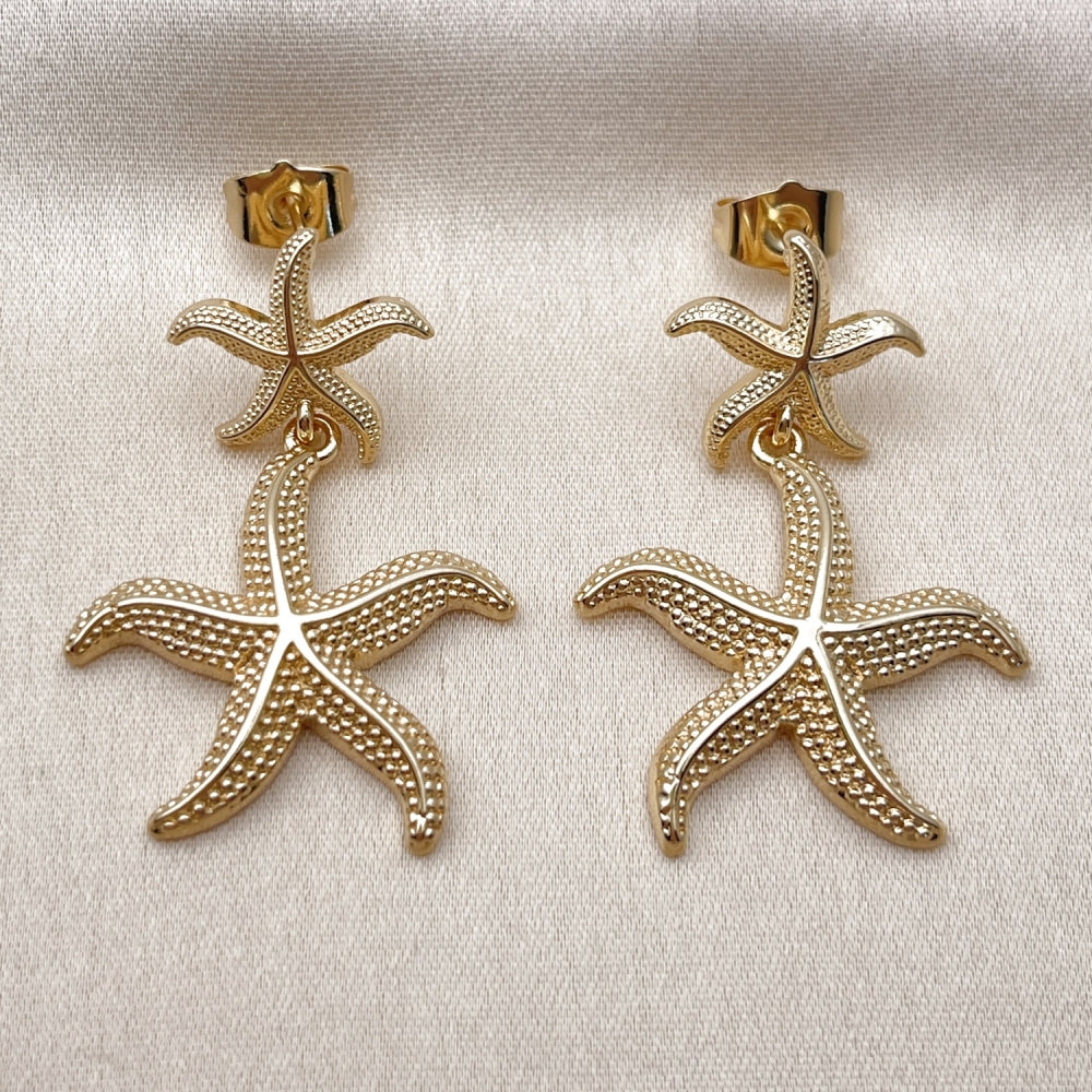 Oro Laminado Stud Earring, Gold Filled Style Star Design, Diamond Cutting Finish, Golden Finish