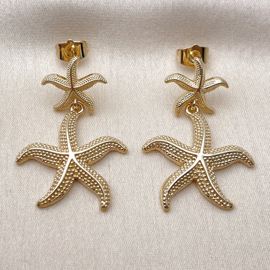 Oro Laminado Stud Earring, Gold Filled Style Star Design, Diamond Cutting Finish, Golden Finish