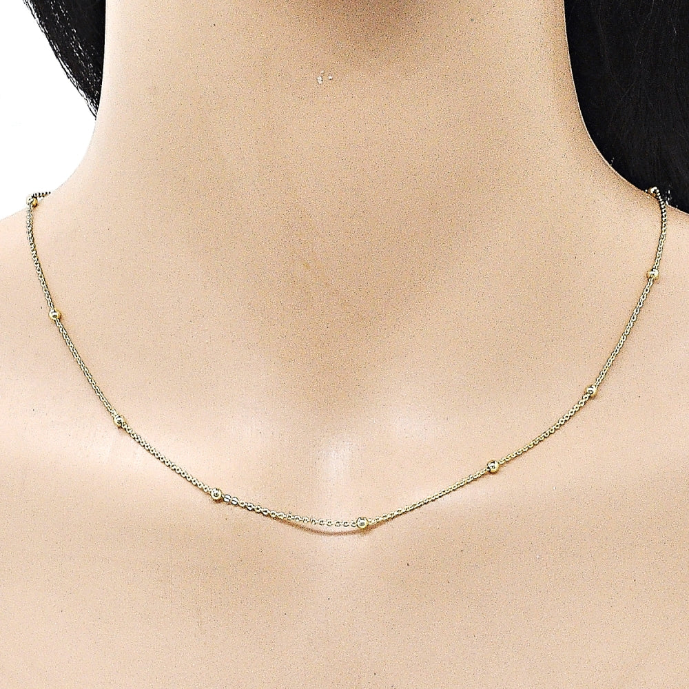 Oro Laminado Basic Necklace, Gold Filled Style Rolo and Ball Design, Polished, Golden Finish