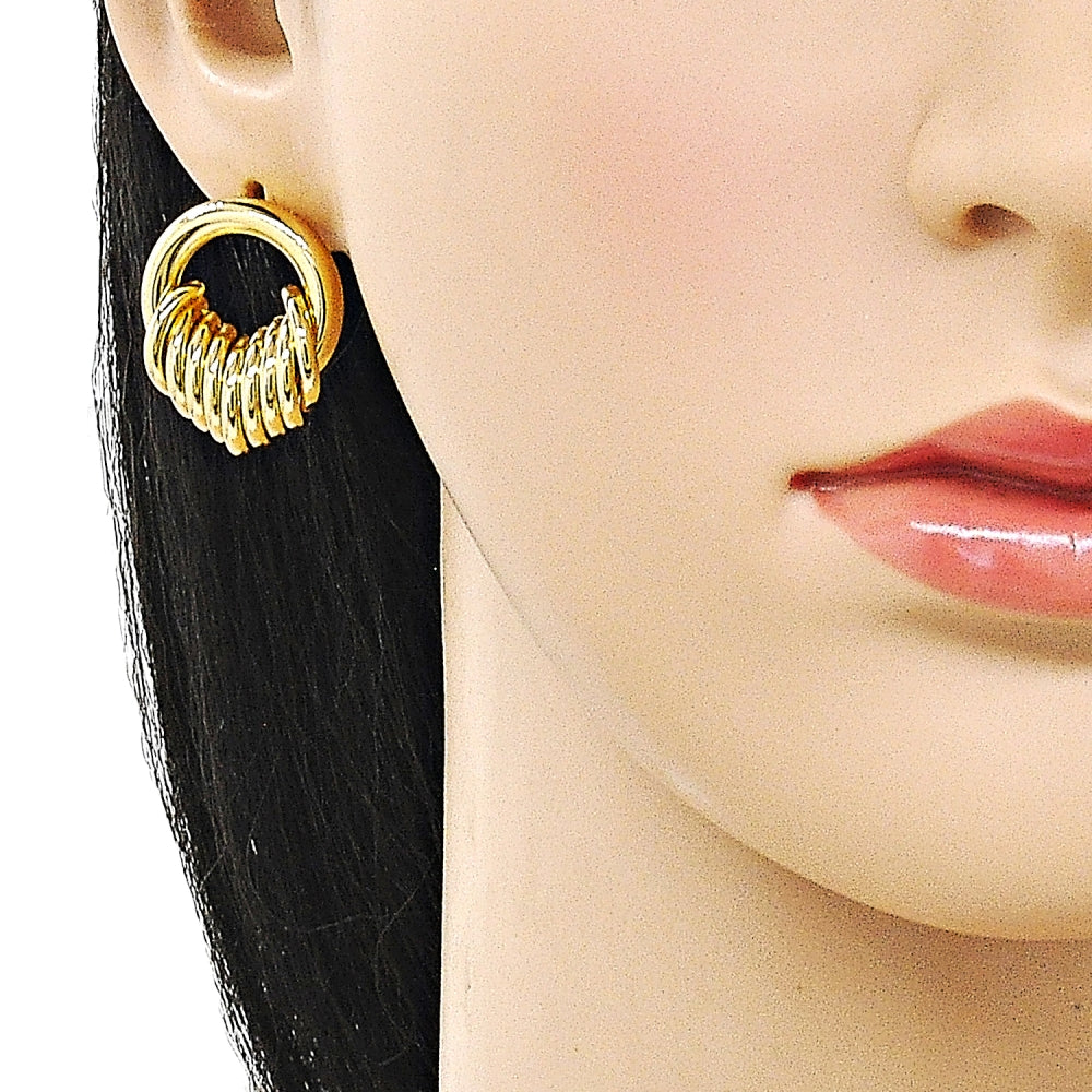 Oro Laminado Stud Earring, Gold Filled Style Hollow Design, Polished, Golden Finish