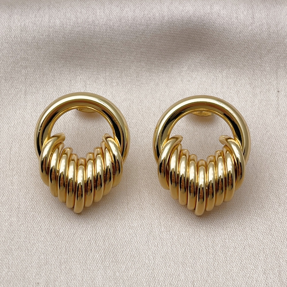 Oro Laminado Stud Earring, Gold Filled Style Hollow Design, Polished, Golden Finish