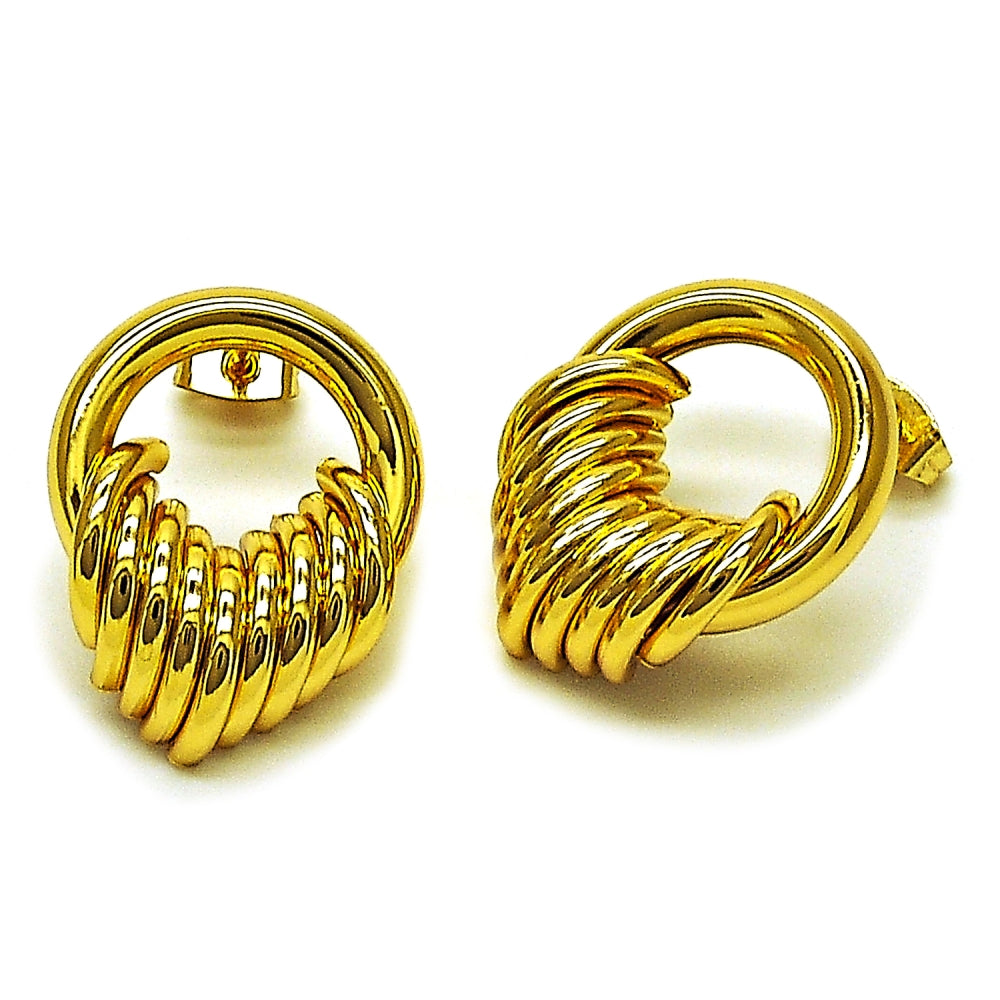 Oro Laminado Stud Earring, Gold Filled Style Hollow Design, Polished, Golden Finish
