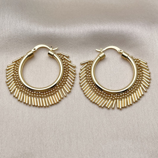 Oro Laminado Medium Hoop, Gold Filled Style Ball Design, Polished, Golden Finish