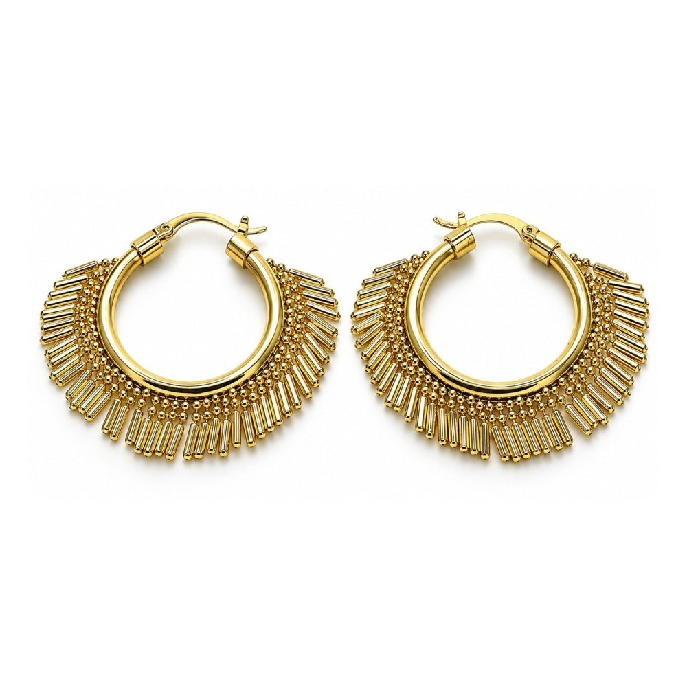 Oro Laminado Medium Hoop, Gold Filled Style Ball Design, Polished, Golden Finish
