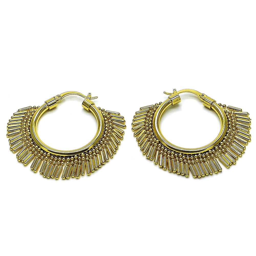 Oro Laminado Medium Hoop, Gold Filled Style Ball Design, Polished, Golden Finish