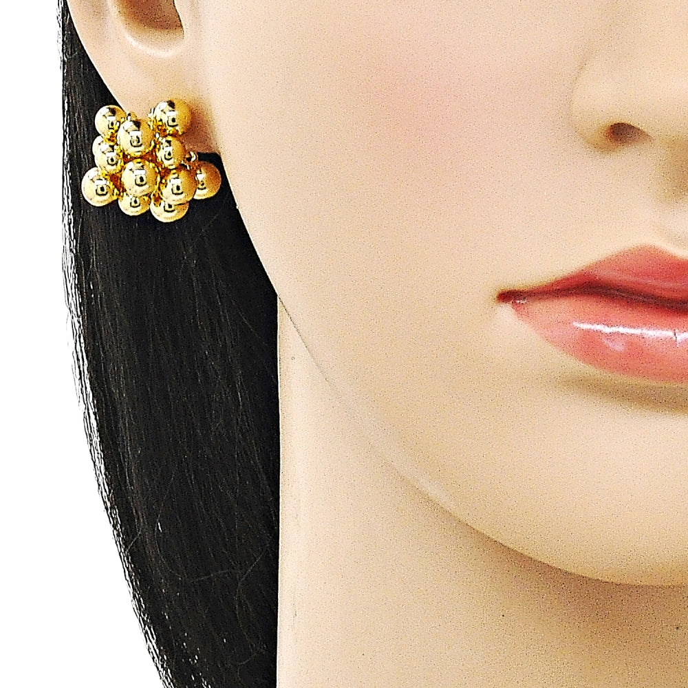 Oro Laminado Stud Earring, Gold Filled Style Ball Design, Polished, Golden Finish