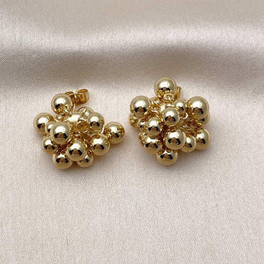 Oro Laminado Stud Earring, Gold Filled Style Ball Design, Polished, Golden Finish