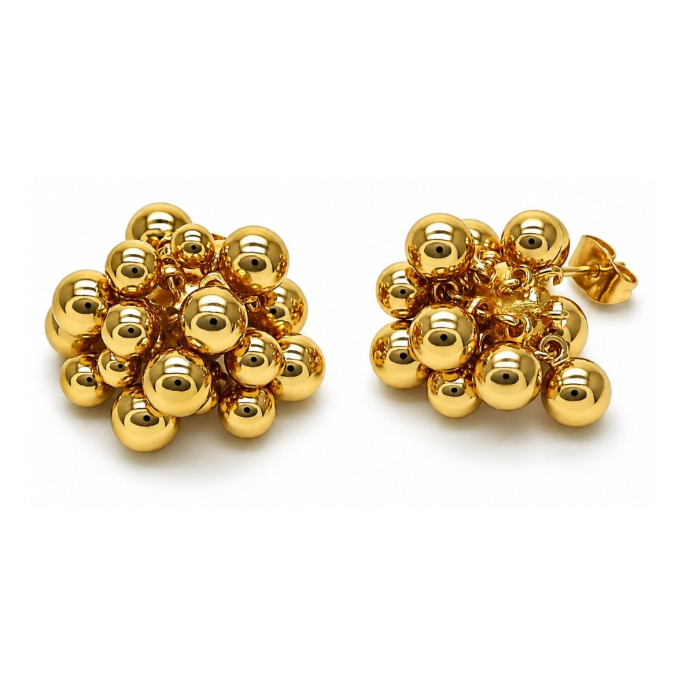 Oro Laminado Stud Earring, Gold Filled Style Ball Design, Polished, Golden Finish