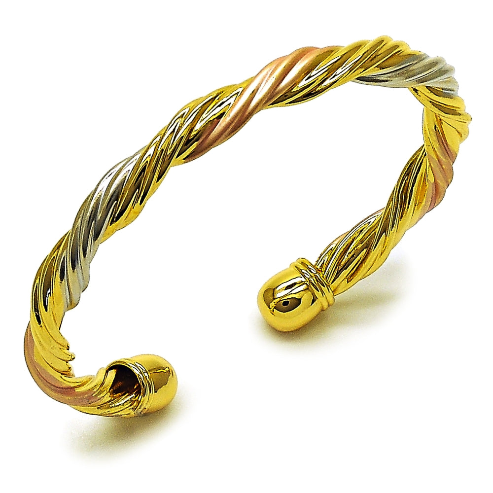 Oro Laminado Individual Bangle, Gold Filled Style Twist and Hollow Design, Polished, Tricolor