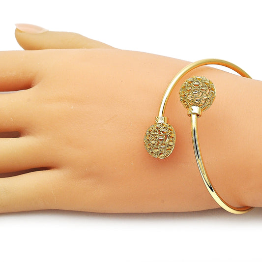 Oro Laminado Individual Bangle, Gold Filled Style Ball Design, Diamond Cutting Finish, Golden Finish