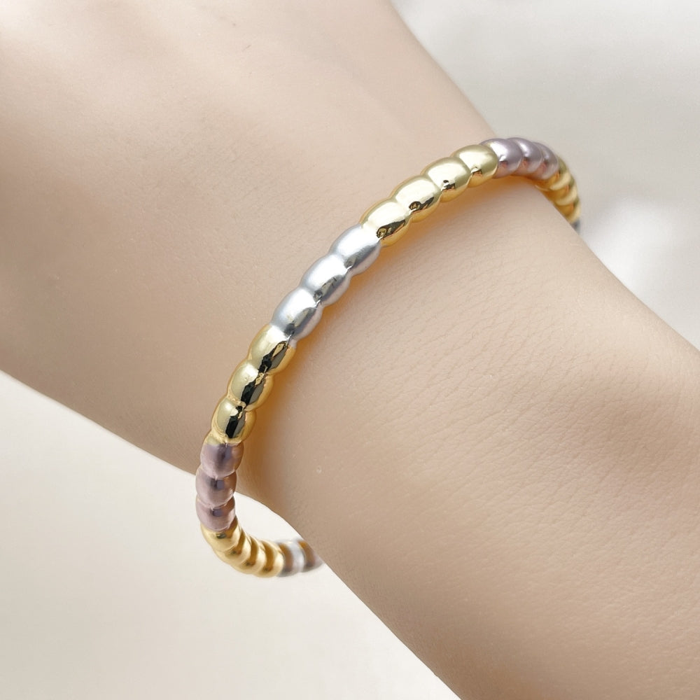 Oro Laminado Individual Bangle, Gold Filled Style Hollow Design, Polished, Tricolor
