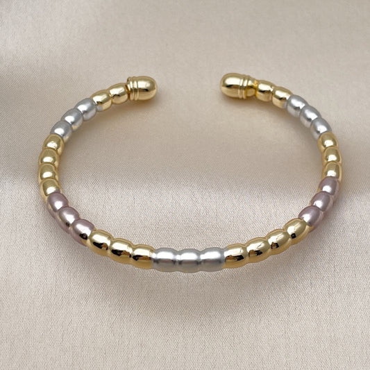 Oro Laminado Individual Bangle, Gold Filled Style Hollow Design, Polished, Tricolor