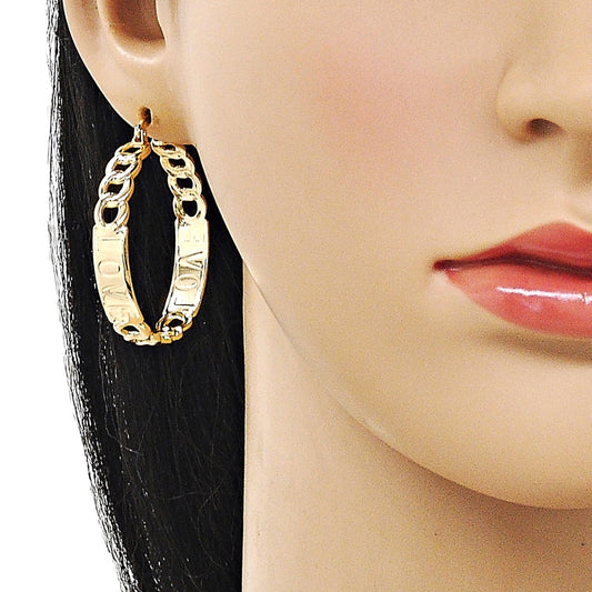Oro Laminado Medium Hoop, Gold Filled Style Miami Cuban and Love Design, Polished, Golden Finish
