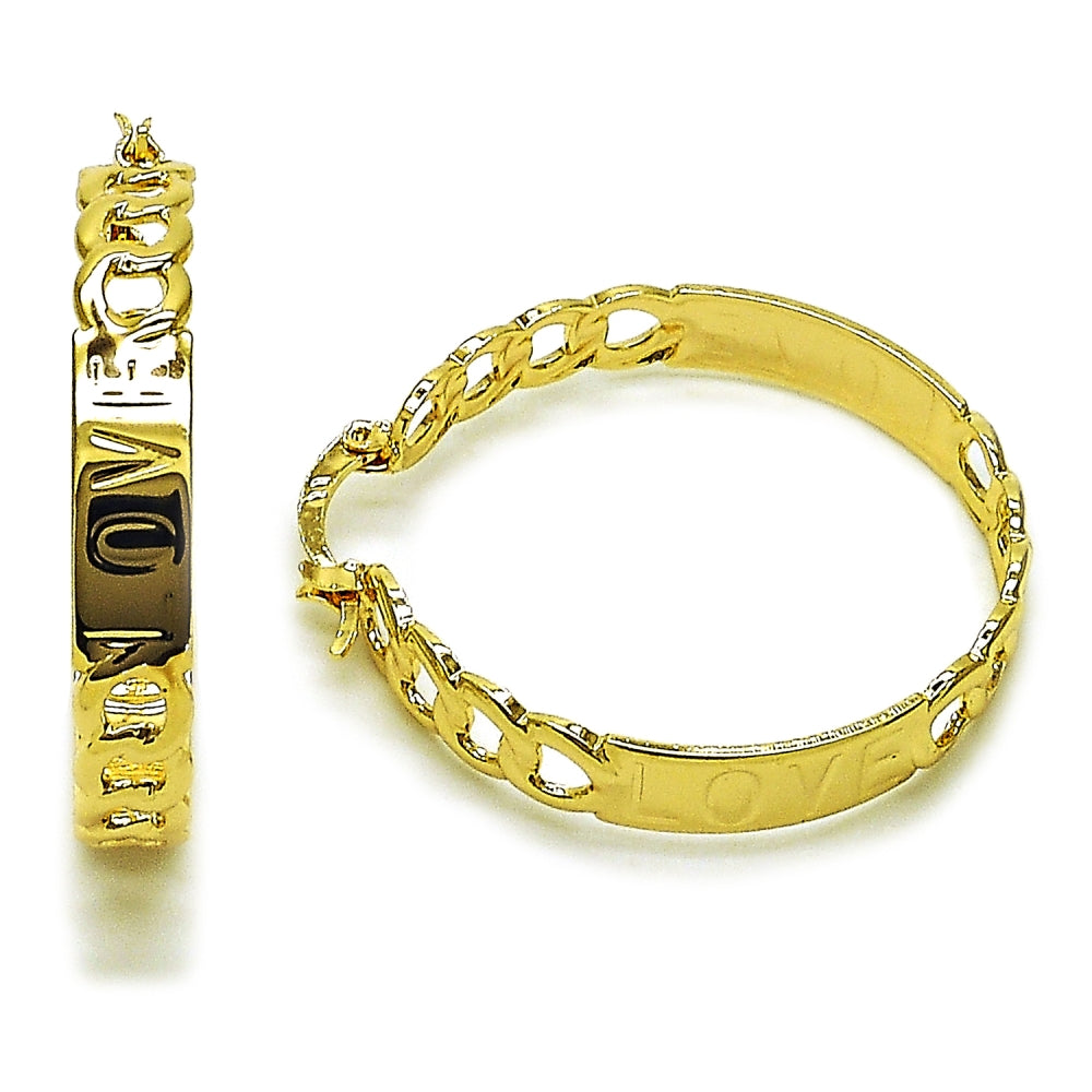 Oro Laminado Medium Hoop, Gold Filled Style Miami Cuban and Love Design, Polished, Golden Finish