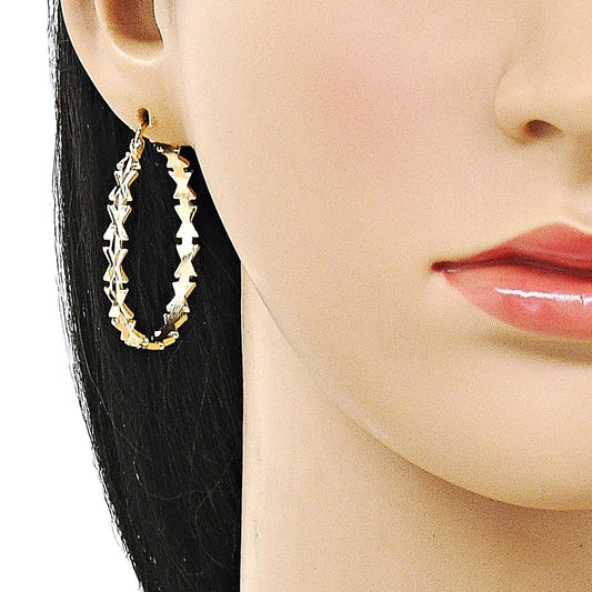 Oro Laminado Medium Hoop, Gold Filled Style Diamond Cutting Finish, Golden Finish
